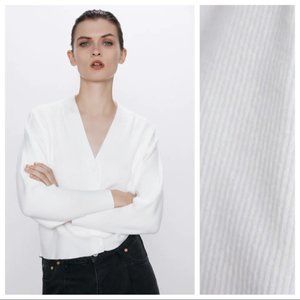 Zara White Knit V-neck Cardigan